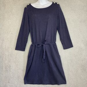 Spartina 449 Drawstring Waist Blue Peru Cotton Dress Blue Pockets Sz M